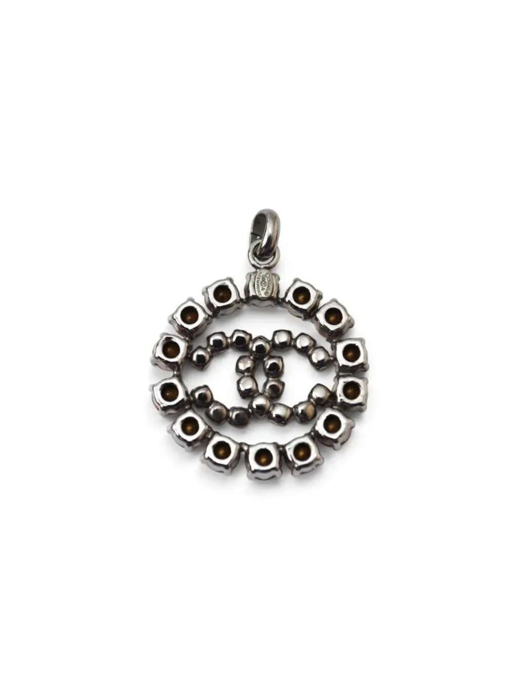 Chanel Pendant Charm CC Logo CC Rhinestone Vintage Pink Silver